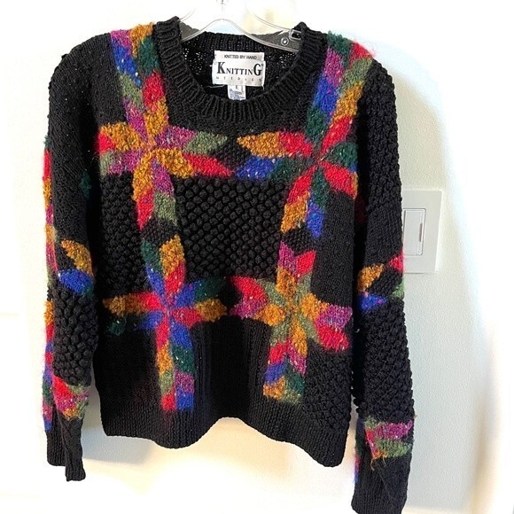 Knitting Needles Knitted By Hand Wool and Cotton Blend Crewneck Vintage Sweater - Picture 4 of 11